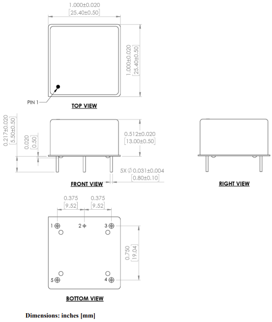 Mechanical Drawing - Abracon O-C25AB Precision Ultra Low Phase Noise OCXO
